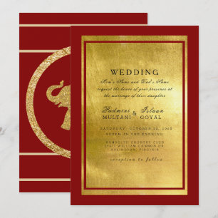Invitation Carton d'invitation de mariage éléphant indien rou