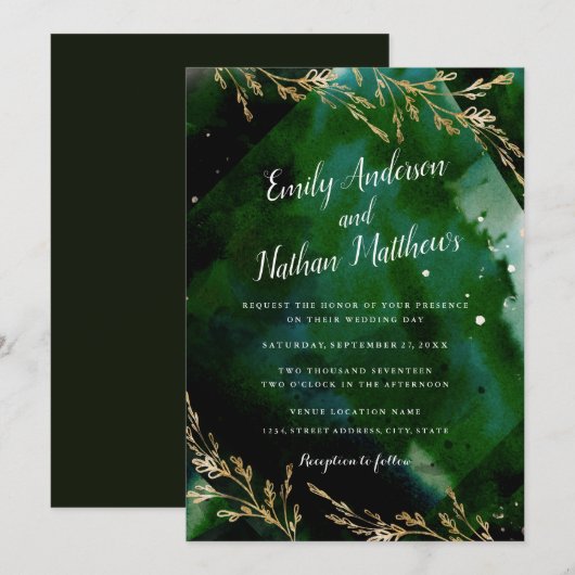 Invitation Carton d'invitation de mariage émeraude vert de me (Devant / Derrière)
