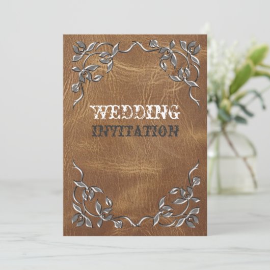 Invitation Carton d'invitation de mariage en cuir occidental  (Debout devant)