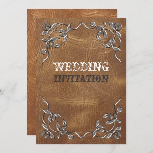 Invitation Carton d'invitation de mariage en cuir occidental (Devant / Derrière)