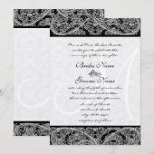 Invitation Carton d'invitation de mariage en damas à monogram (Devant / Derrière)