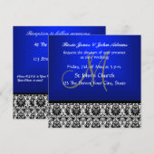 Invitation Carton d'invitation de mariage en damas bleu royal (Devant / Derrière)