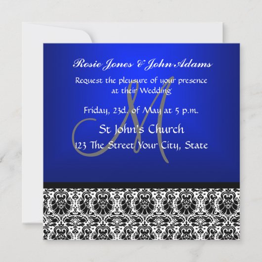 Invitation Carton d'invitation de mariage en damas bleu royal (Devant)