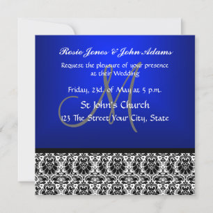 Invitation Carton d'invitation de mariage en damas bleu royal