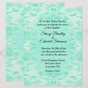 Invitation Carton d'invitation de mariage en damas vert menth