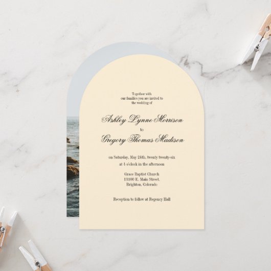 Invitation Carton d'invitation de mariage en forme d'arche de (Devant/Arrière en situation)
