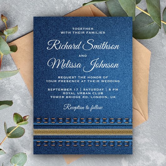 Invitation Carton d'invitation de mariage en jeans à fermetur