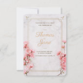 Invitation Carton d'invitation de mariage en marbre rose Fleu (Devant)