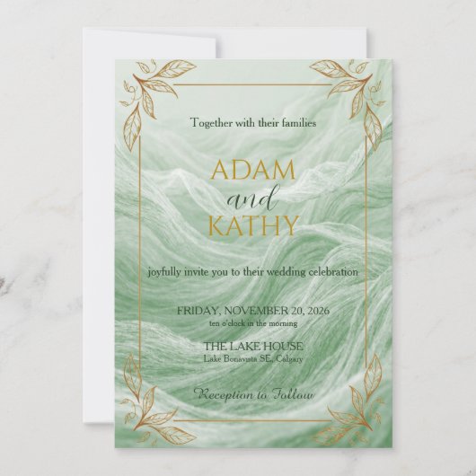 Invitation Carton d'invitation de mariage en marbre vert saug (Devant)