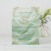Invitation Carton d'invitation de mariage en marbre vert saug (Debout devant)