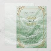 Invitation Carton d'invitation de mariage en marbre vert saug (Devant / Derrière)