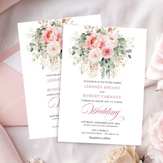 Invitation Carton d'invitation de mariage en or floral rose r
