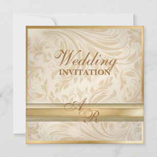 Invitation Carton d'invitation de mariage en soie d'or damass