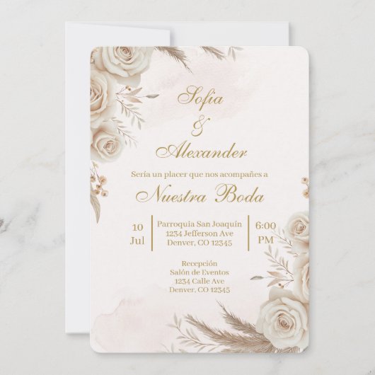 Invitation Carton d'invitation de mariage espagnol floral boh (Devant)