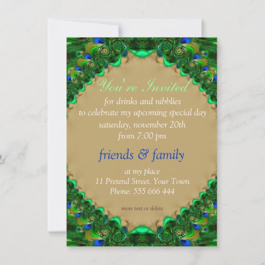 Invitation Carton d'invitation de mariage exotique vert et bl (Dos)
