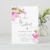 Invitation Carton d'invitation de mariage flamant rose tropic (Debout devant)