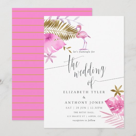 Invitation Carton d'invitation de mariage flamant rose tropic (Devant / Derrière)