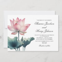 Carton d'invitation de mariage Fleur de lotus rose