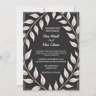 Invitation Carton d'invitation de mariage Fleur élégant noir