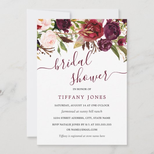 Invitation Carton d'invitation de mariage Fleur rouge Bourgog (Devant)