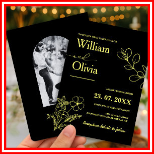 Invitation Carton d'invitation de mariage Fleur sauvage jaune