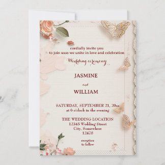 Invitation Carton d'invitation de mariage Fleurs élégantes Pe