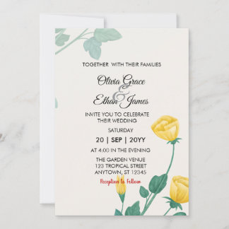 Invitation Carton d'invitation de mariage Fleurs Jaunes