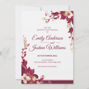 Invitation Carton d'invitation de mariage Fleurs rouges or él