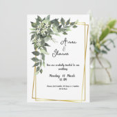 Invitation Carton d'invitation de mariage fleurs vertes Green (Debout devant)