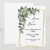 Invitation Carton d'invitation de mariage fleurs vertes Green (Devant / Derrière)