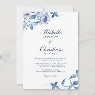 Invitation Carton d'invitation de mariage floral aquarelle bl