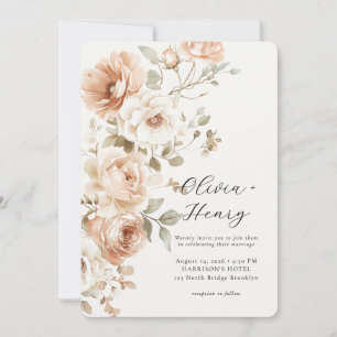 Invitation Carton d'invitation de mariage floral arrondi élég