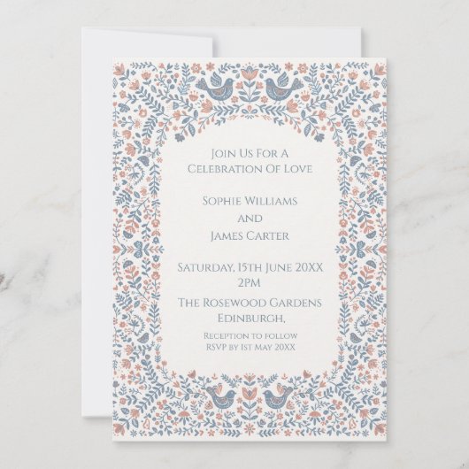 Invitation Carton d'invitation de mariage floral art populair (Devant)