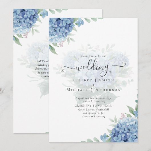 Invitation Carton d'invitation de mariage floral avec hortens (Devant / Derrière)