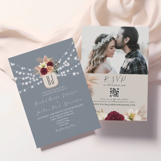 Invitation Carton d'invitation de mariage floral avec QR Code