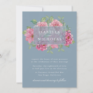 Invitation Carton d'invitation de mariage floral bleu ardoise