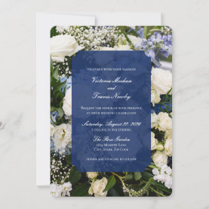 Invitation carton d'invitation de mariage floral bleu et blan