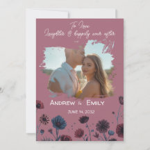 Carton d'invitation de mariage floral bleu et viol