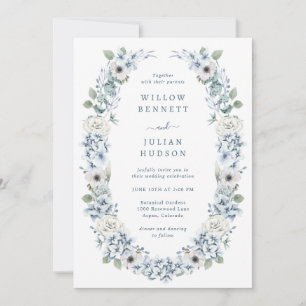 Invitation Carton d'invitation de mariage floral bleu poussié