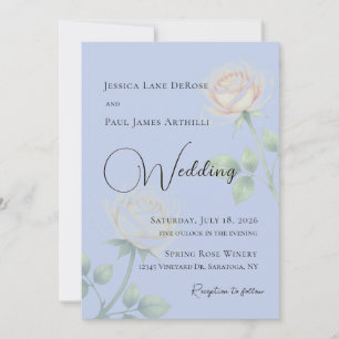 Invitation Carton d'invitation de mariage floral bleu poussié