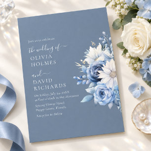 Invitation Carton d'invitation de mariage floral bleu poussié