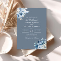 Carton d'invitation de mariage floral bleu poussié
