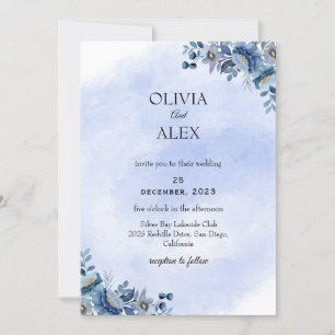 Invitation Carton d'invitation de mariage floral bleu poussié