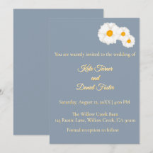 Carton d'invitation de mariage floral bleu poussié