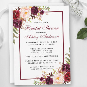 Invitation Carton d'invitation de mariage floral bordeaux