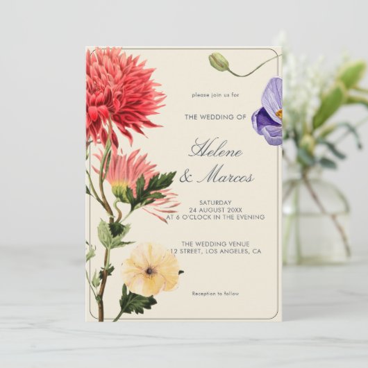 Invitation Carton d'invitation de mariage floral botanique él (Debout devant)