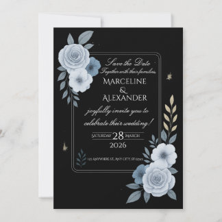 Invitation Carton d'invitation de mariage floral élégant noir