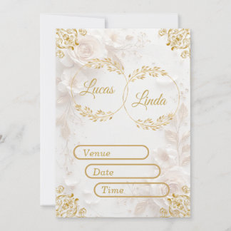 Invitation Carton d'invitation de mariage floral élégant or 5