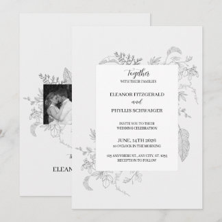Invitation Carton d'invitation de mariage floral gris vintage