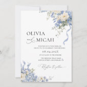 Invitation carton d'invitation de mariage floral hydrangea bl (Devant)